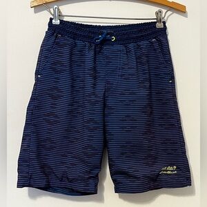 EDDIE BAUER Swim Trunks Mesh Lining Navy Striped Drawstring Pocket Bathing Suit
